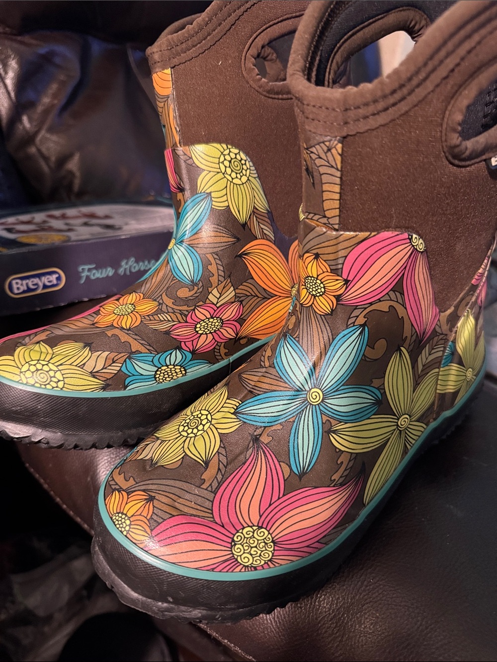 BOGS Womens Brown Floral Rain Boots size 6 Classic Mid Stargazer - Picture 11 of 16